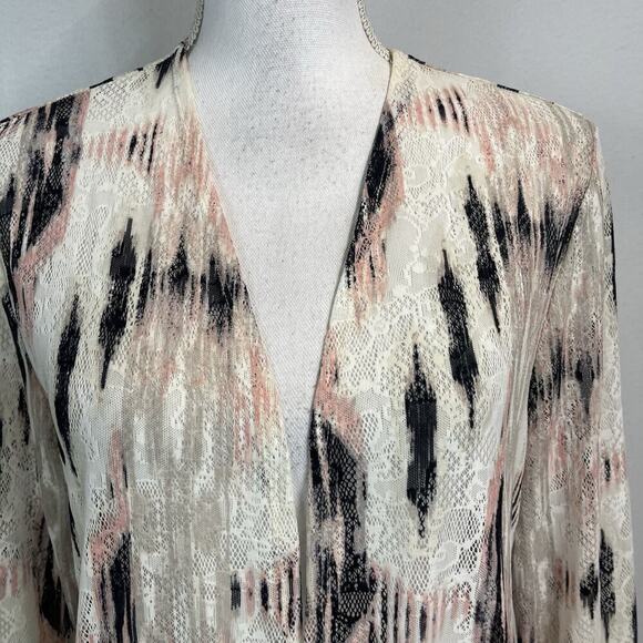 Chico's Travelers Collection Cardigan Coverup size 6 8/1 Pink Black Lace Fringe - Picture 3 of 8